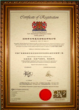 ISO认证证书中文